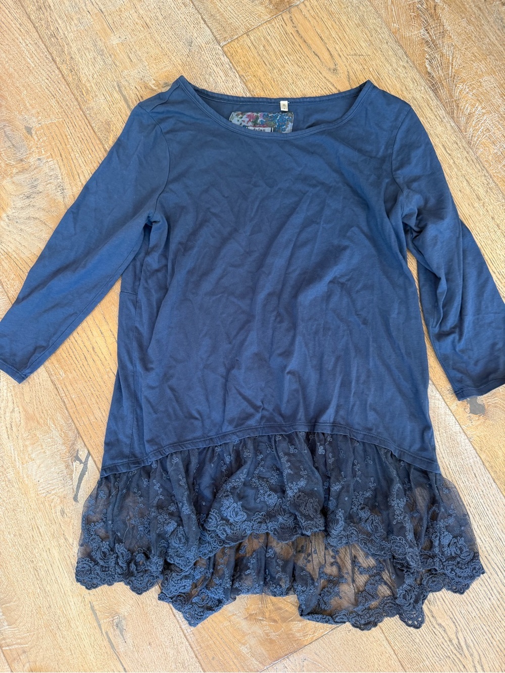 dylan Navy Long-Sleeve Tunic with Lace Hem